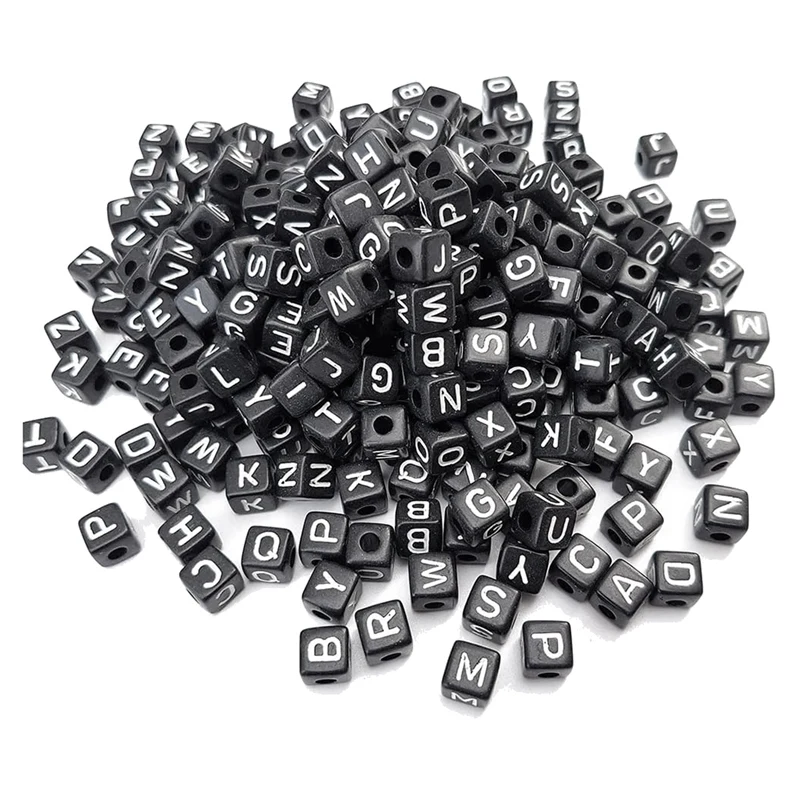 300Pcs 10X10mm Big Black Square Acrylic Alphabet Letter Beads A-Z Mixed Plastic Shape Loose Beads For DIY Jewelry Making
