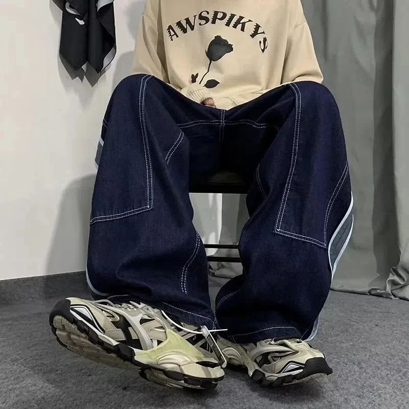 Streetwear Elastic Waist Jeans For Men Y2k Straight Pants Fashion Baggy Denim Jeans 2022 Trend Trousers Hip Hop Men Clothing