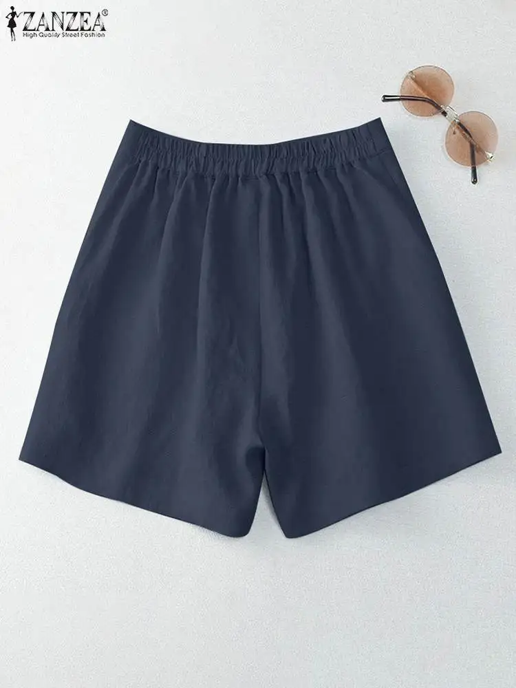 ZANZEA Fashion Knee Length Shorts Summer Casual Solid Color Trousers Women Streetwear Loose Pantalon Elastic Waist Pant Oversize