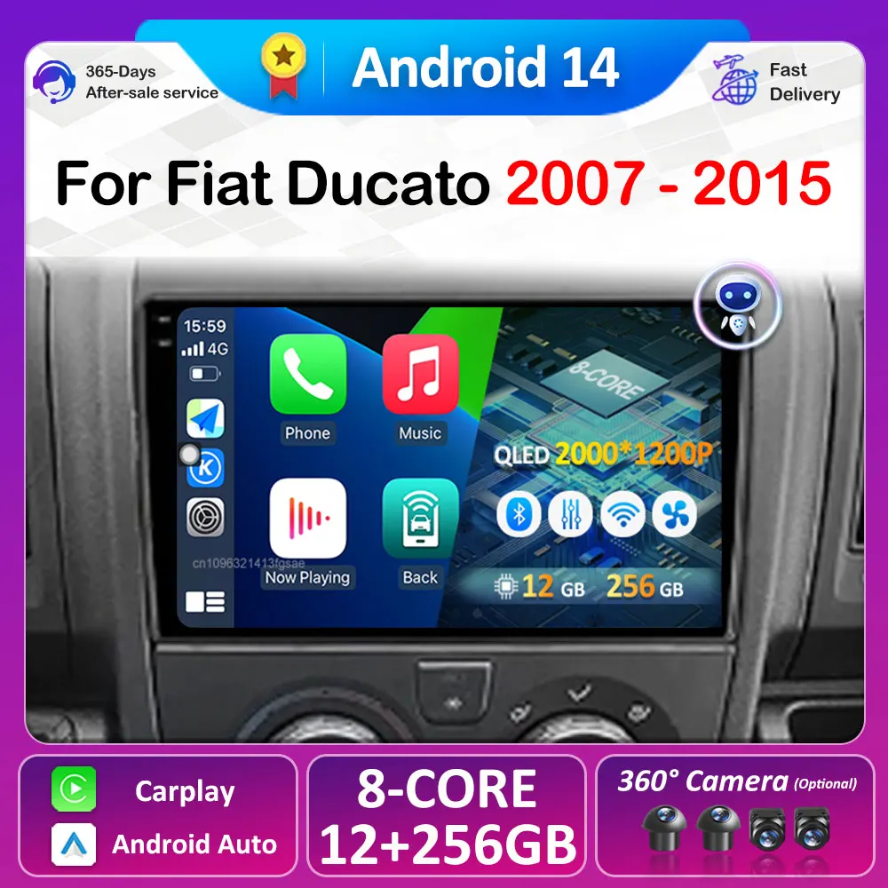 Для Fiat Ducato 2007 2008 2009 2010-2015 Android 14 Автомобильный аудио-видео мультимедийный плеер