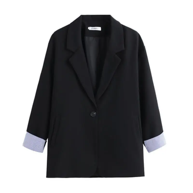

Blazers Women Trendy Patchwork Korean Chic Spring Loose Pockets Ladies Elegant Coats Single Button Minimalist Tops Plus Size 5Xl