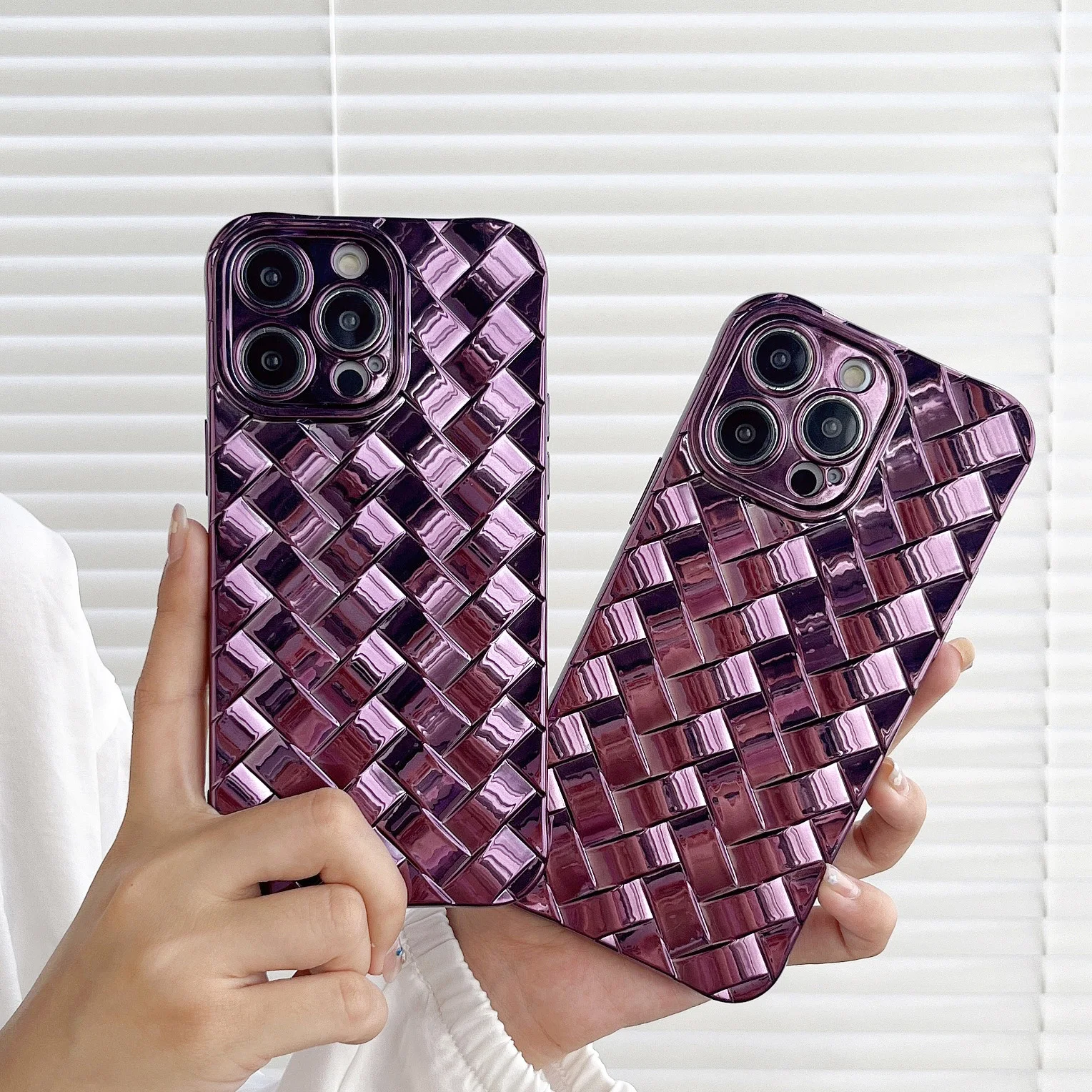

Advanced Purple Electroplated Braided Back Cover Cover For iPhone 13 12 11 Pro Max Soft 14pro Case 14Plus Fall proof Phone Case
