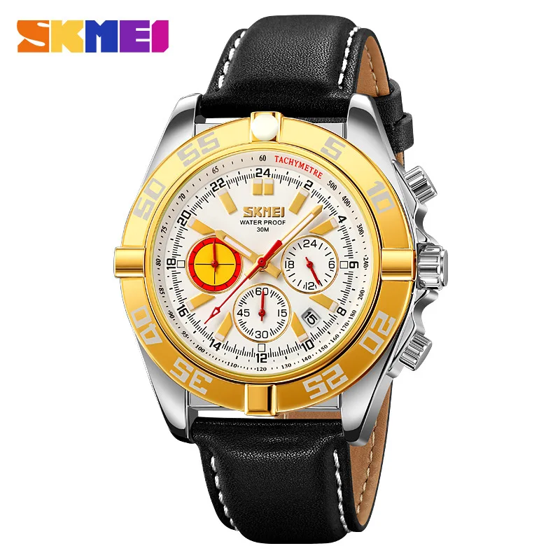 Skmeimen's watch quartz retro Belt Men's Watch luminous waterproof multi-function chronograph men
