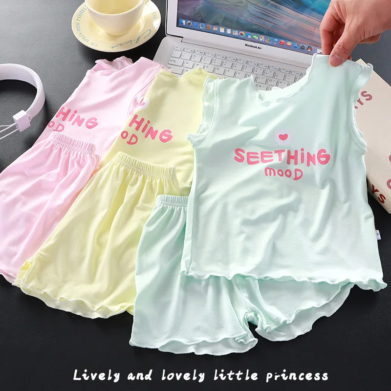 Летний комплект для девочек шорты с короткими рукавами тонкая детская домашняя