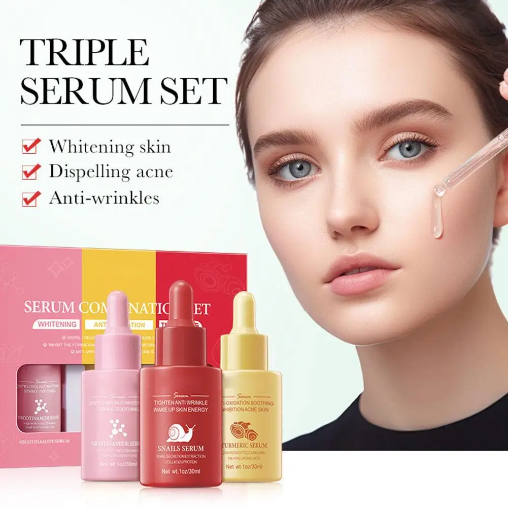 

3pcs Snail Turmeric Nicotinamide Essence Kit Facial Firming Serum Anti-aging Fade Fine Lines Moisturizing Serum Skin Care