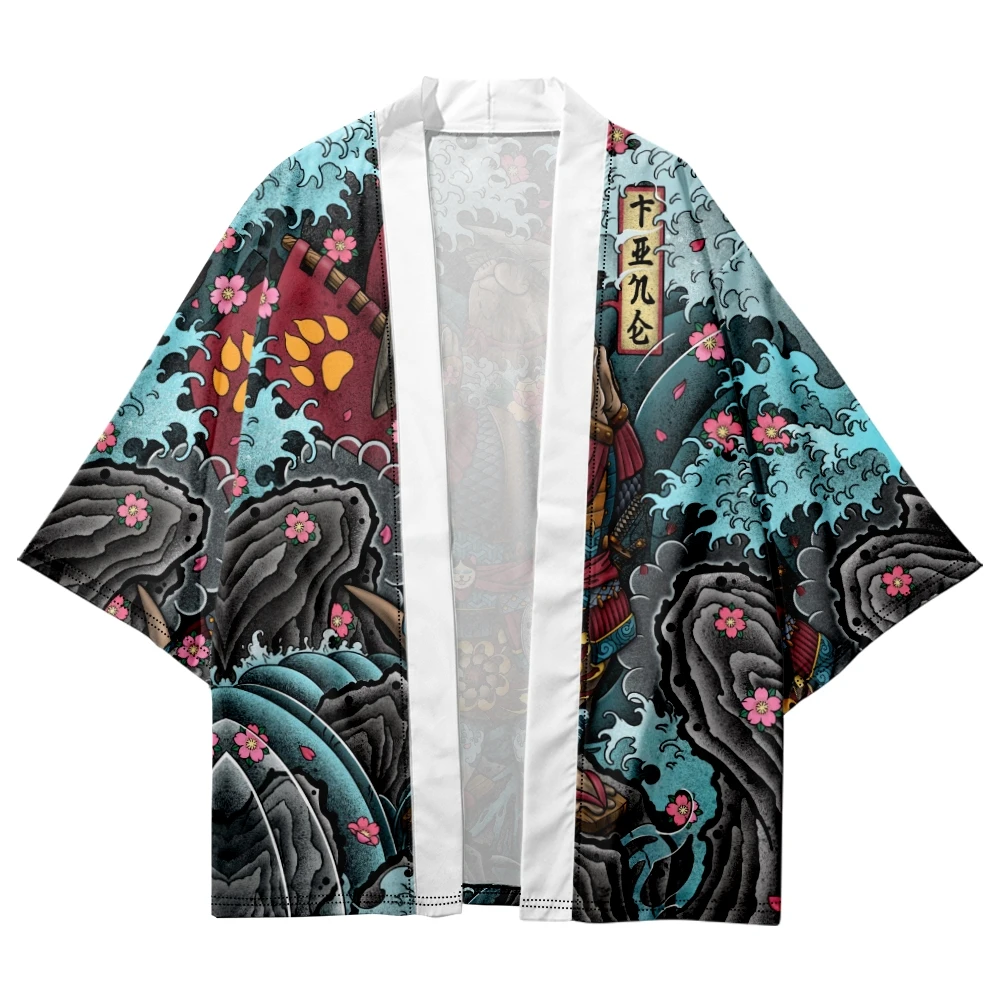 

Japanese Streetwear Cardigan Cosplay Haori Summer Cartoon Cat Samurai Print Shirts Kimono Men Women Yukata Clothing Robe