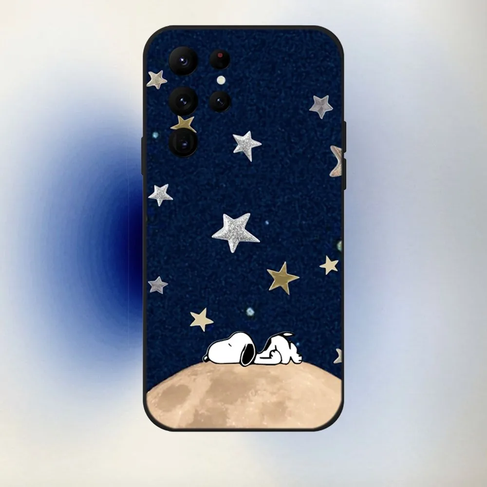 Чехол для телефона с рисунком собаки S-SnoopyS-S Samsung S24 23 22 30 21 10 9 Ultra Plus Lite FE 5G черный