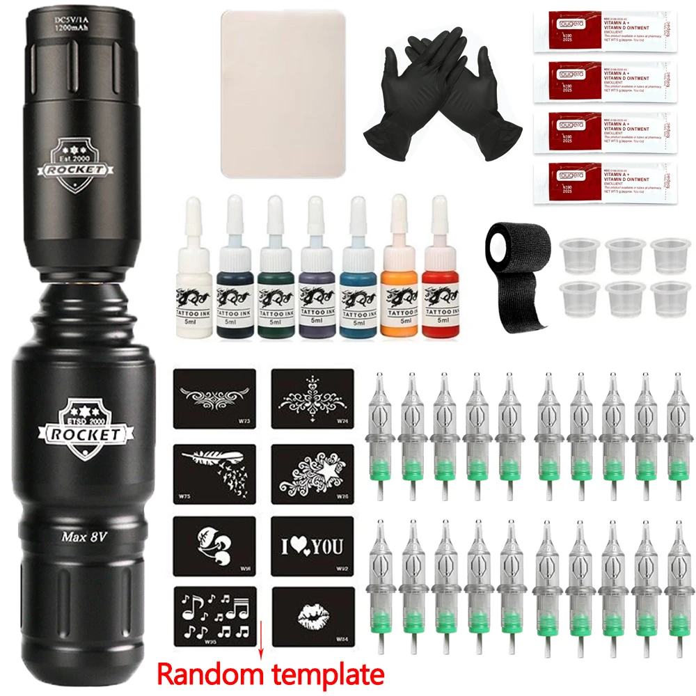 

Wireless Tattoo Kit Complete Mini Rocket Tattoo Machine Battery Power Supply with Cartridge Needles Ink Set for Tattoo Beginner