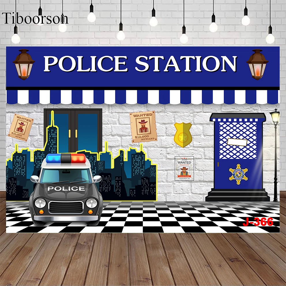 

Police Themed Photo Backgrounds Baby Birthday Party Police Station Night Patrol Child Portrait Personalized Photography Backdrop