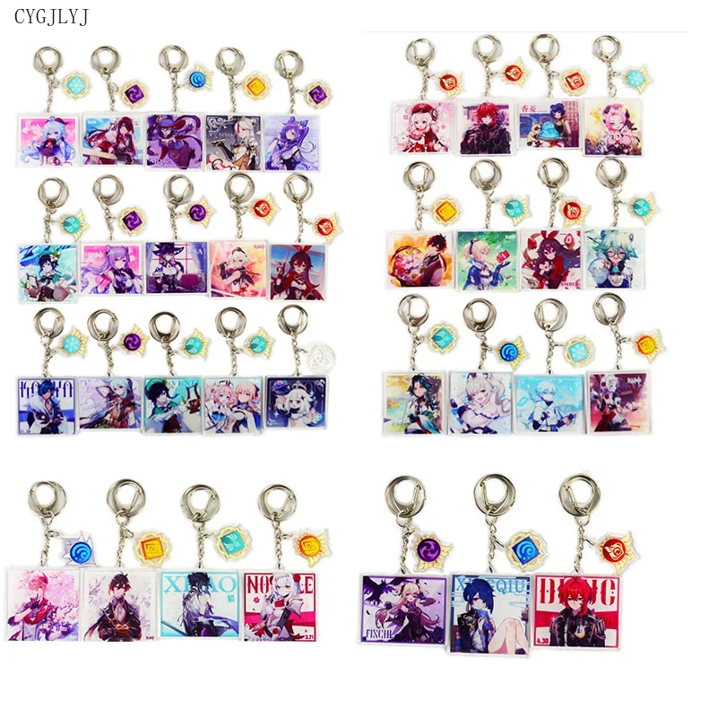 

35pcs Game Genshin Impact Keychain Zhongli Diluc Vision Kazuha God's Eye Weapon Accessories Cute Bag Pendant For Fans Accessory