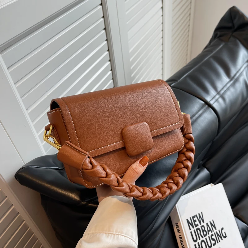 

Vintage Women Bag For Women 2022 Solid Flap Shoulder Bag Fashion Rope Handle Bag Tote High Quality PU Leather Crossbody Lady Bag