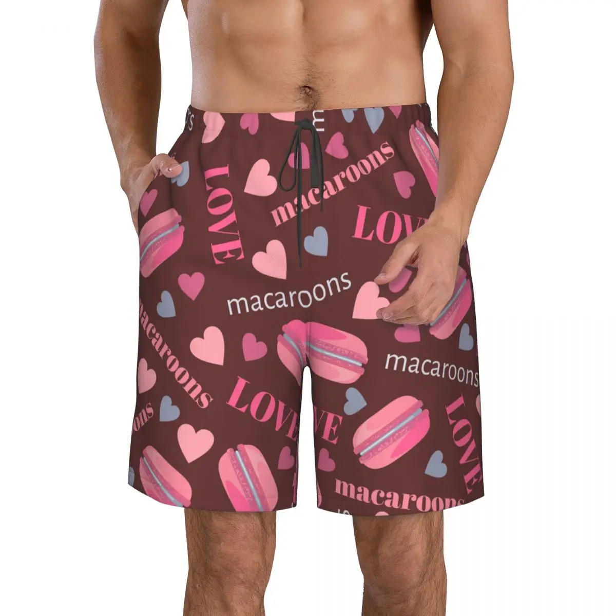 

Men's Beach Swim Shorts Surfing Maillot De Bain Tasty Macaroons Hearts And Love Sport Men's Board Shorts Quick Dry Swimwear