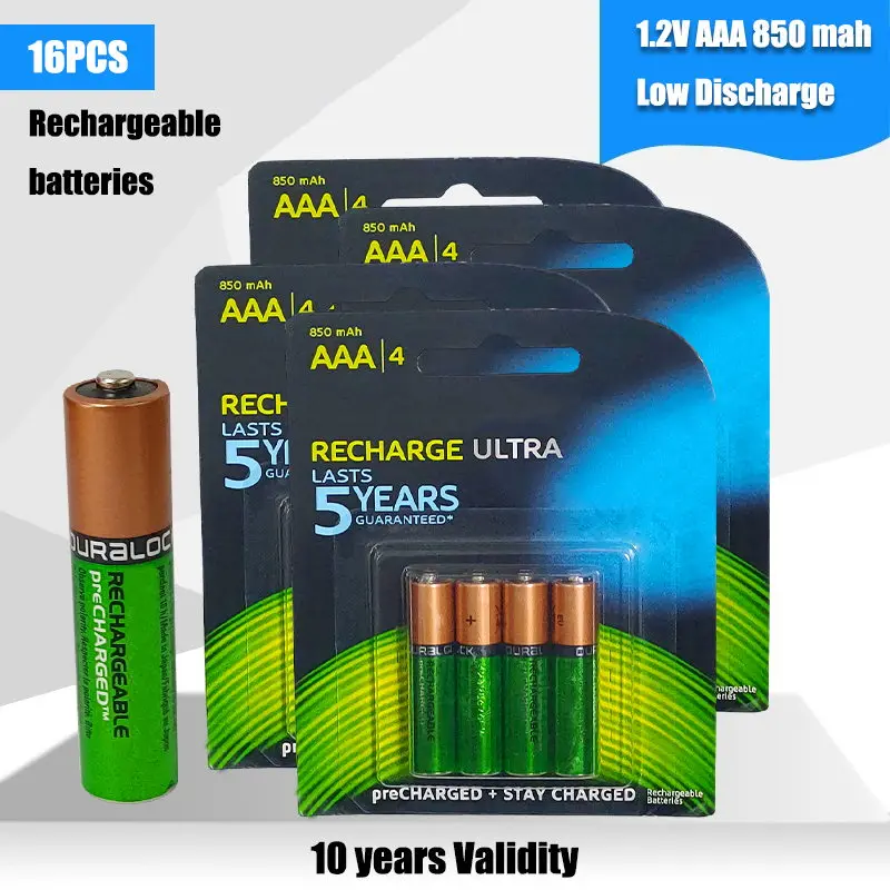 

16PCS Original DURACELL AAA 1.2V 850mAh For Flashlight Toy Camera PreCharged high capacity Rechargeable Batteries