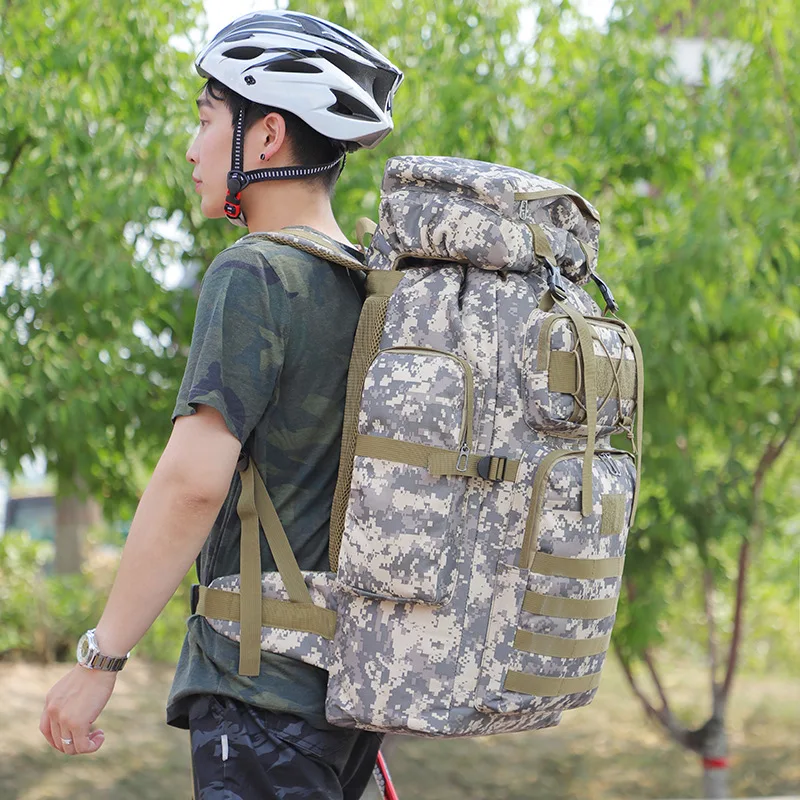 

80L High Capacity Expansion Outdoor Sports Hiking Bag on Foot Travel Camping Male Double Shoulder Backpack Mochilas Camouflage