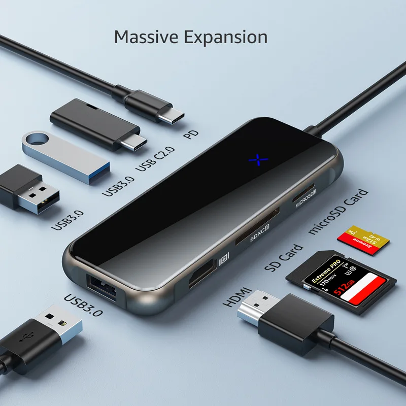 

Док-станция 8 в 1, USB Type-C, USB 3,0, 100 Вт, SD/TF