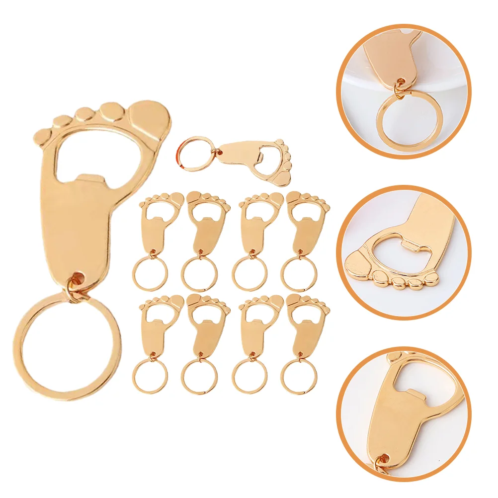 

10 Pcs Keychain Bottle Opener Girl Baby Gifts Shower Footprint Favors Ring Keyring Guest Metal Thank You For guests