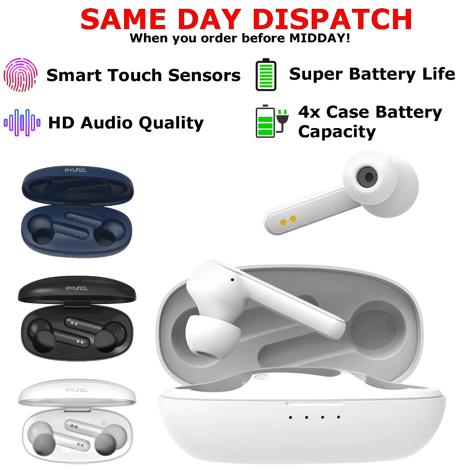 

Wireless Bluetooth Earbuds Earphones Headphones In-ear Long Battery Waterproof