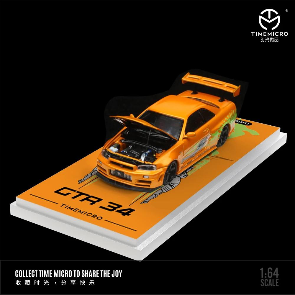 TimeMicro1/64 Nissan GTR34-Fast &amp Furious Paul Orange/Red Paint Alloy набор фигурок для модели автомобиля