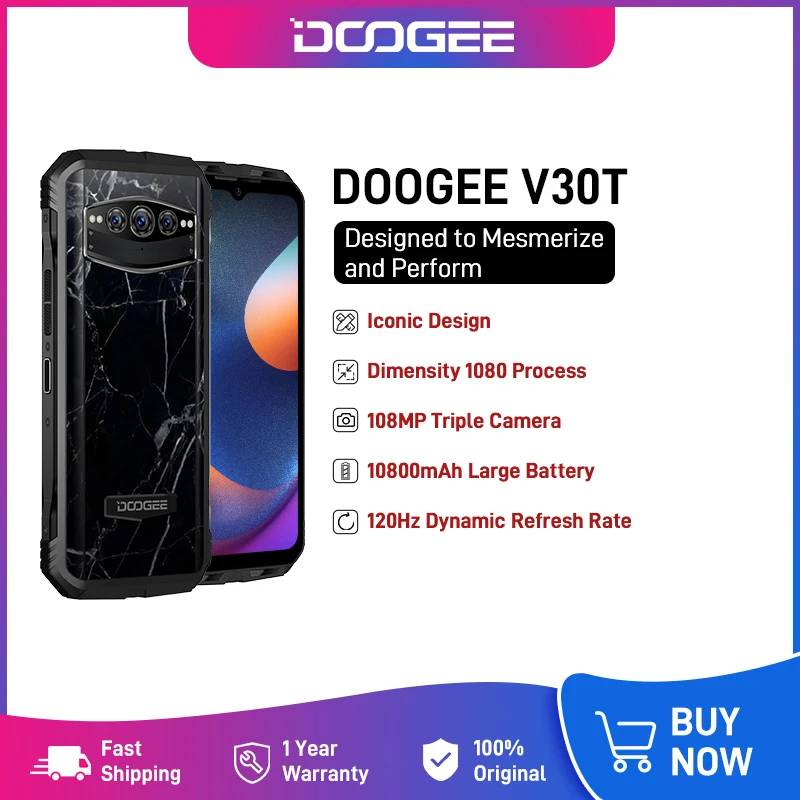 DOOGEE V30T 5G Rugged Phone Dimensity 1080 6nm 12+256GB Cellphone 6.58