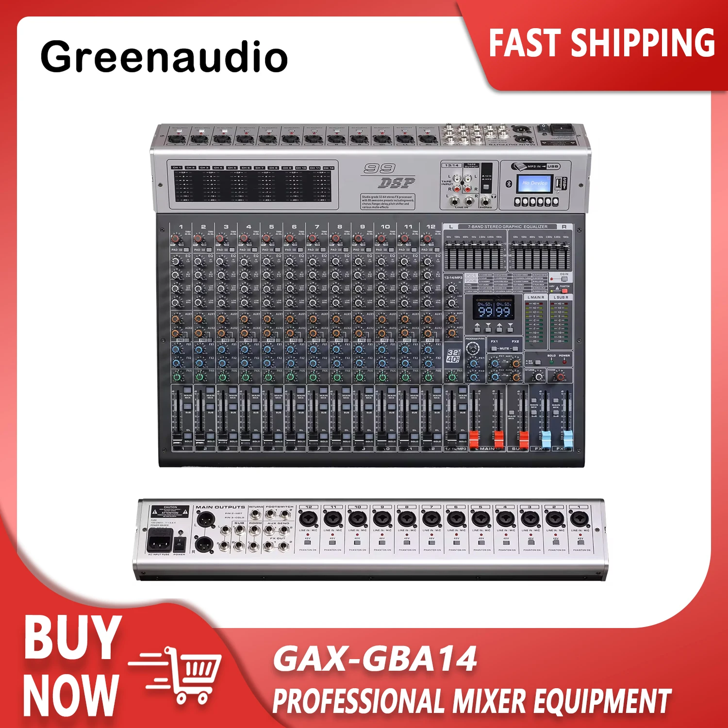 GAX-GBA14 Профессиональный 14-канальный микшер с USB MP3-микшер двойным эффектом