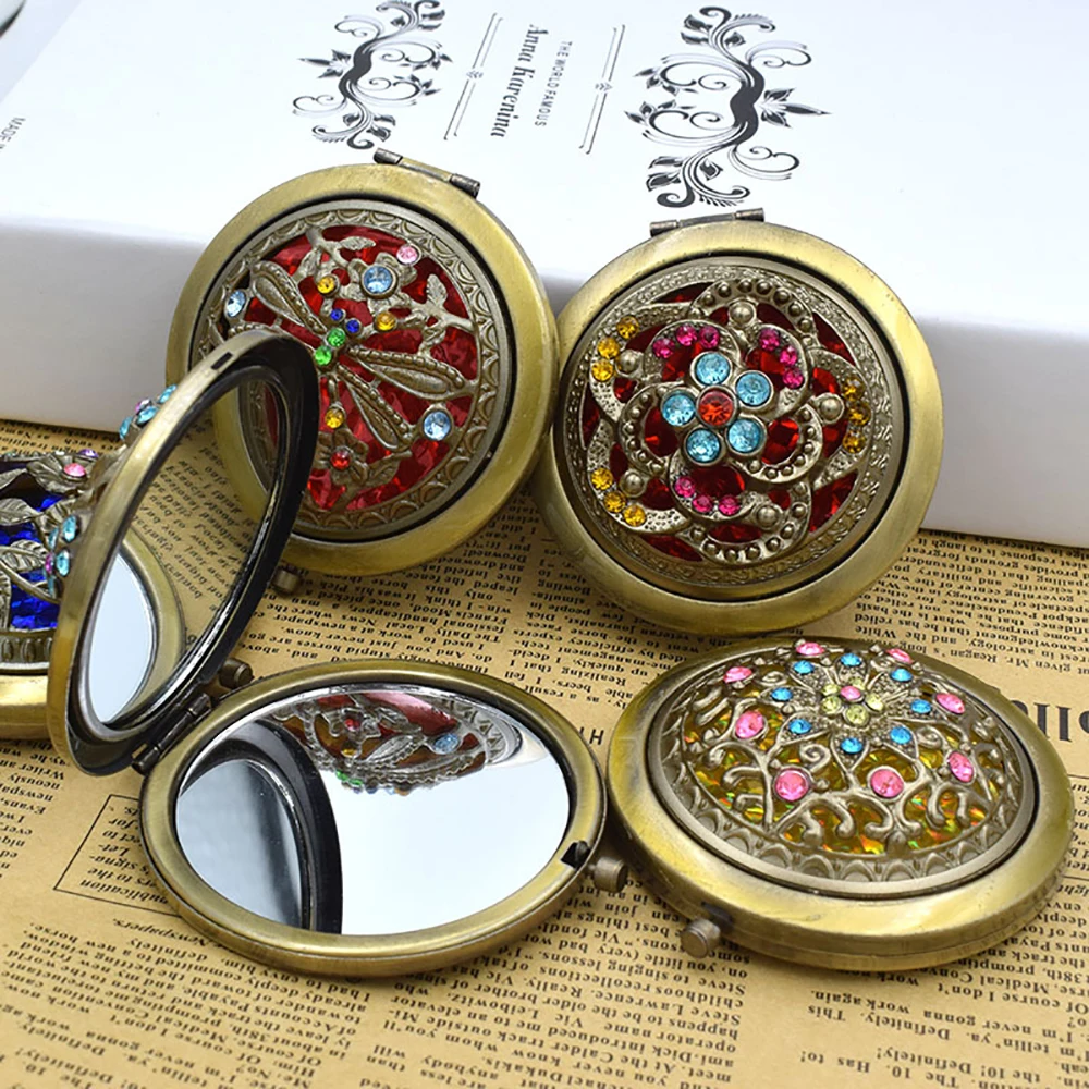 

Retro Makeup Mirror Vintage Compact Mirror Flexible Round Folding Mirror Lamp Bathroom Dressing Table Pocket Mirrors Makeup Tool