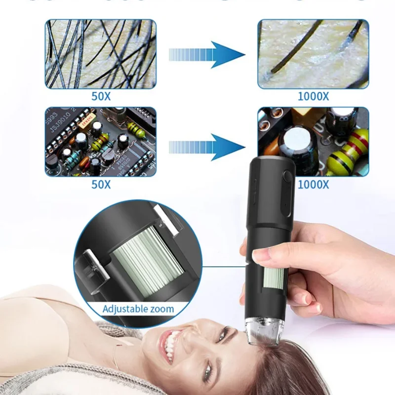 НОВАЯ 1000-кратная лупа для обнаружения пор кожи головы беспроводной дермоскоп