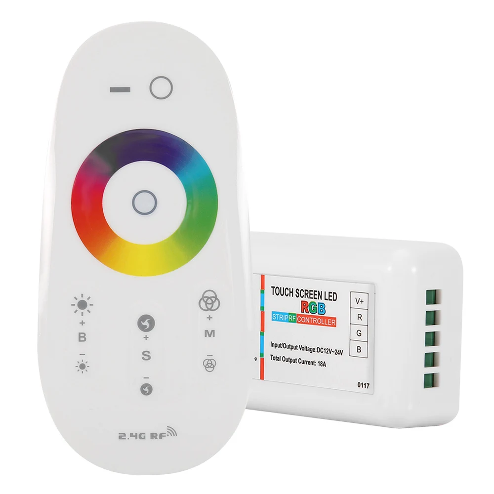 

2,4g Rf Rgb Контроллер Dc12-24v 18a Rohs Сенсорный экран Пульт дистанционного управления Rgb Strip Rf Control Pwm 12v 24v Контроллер светодиодных лент