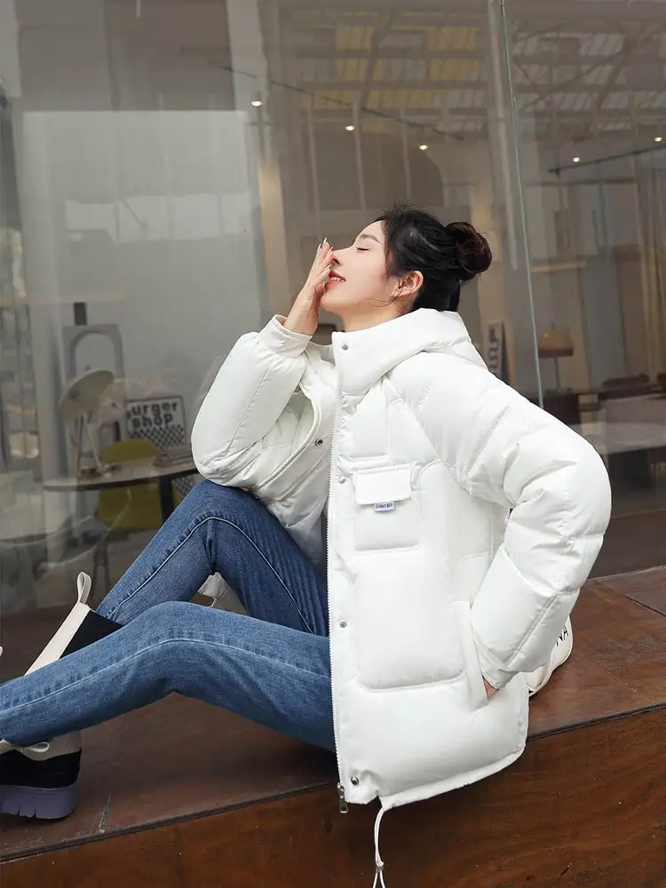 GRELLER  New 2022 Women Short Jacket Winter Thick Hooded Cotton Padded Coats Female Korean Loose Puffer Parkas Ladies Oversize