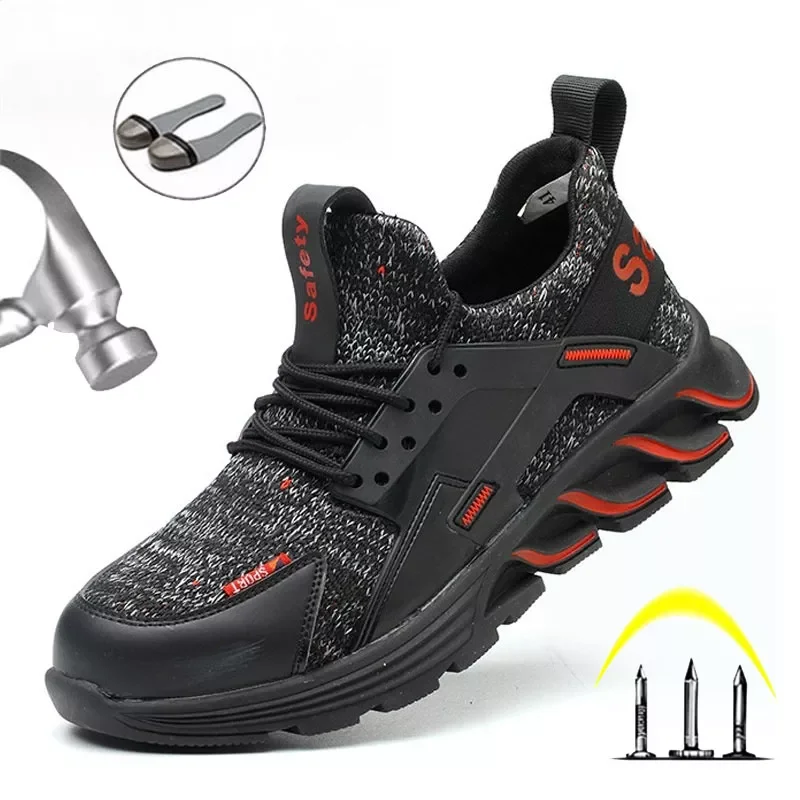 

2022New Shoes Men Safety Work Shoes with Steel Toe Breathable Puncture-Proof Construction Boots Men Safety Shoes Size 46