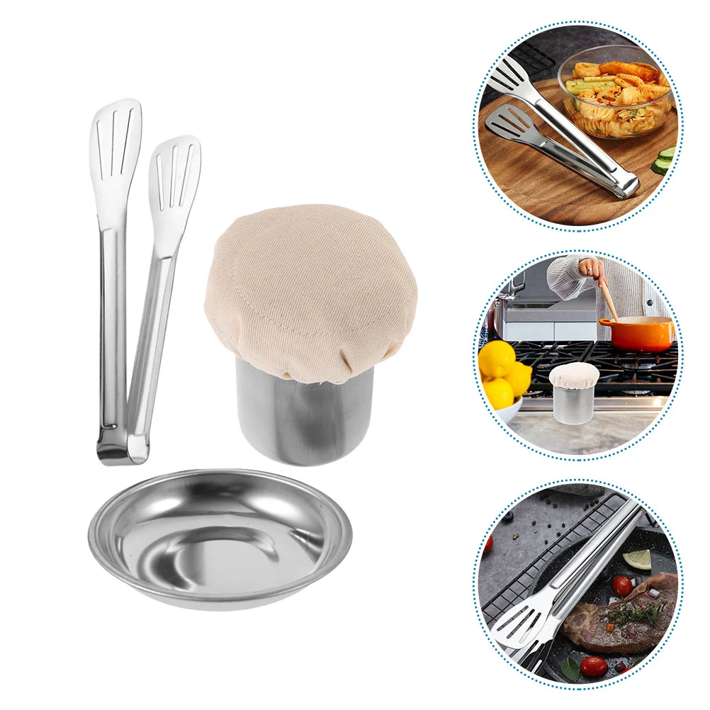 

1 Set of Restaurant Pancake Oil Brush Practical Tray Food Tong Convenient Oil Wiper Jar