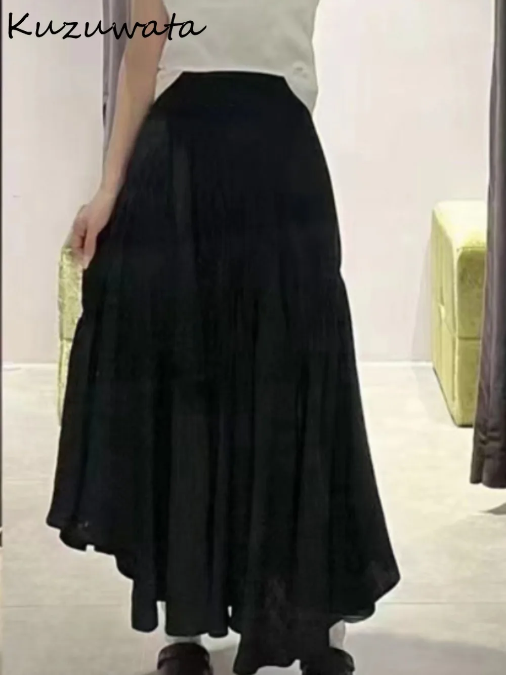 Новая юбка Kuzuwata в клетку средней длины с высокой талией подходящая ко всему