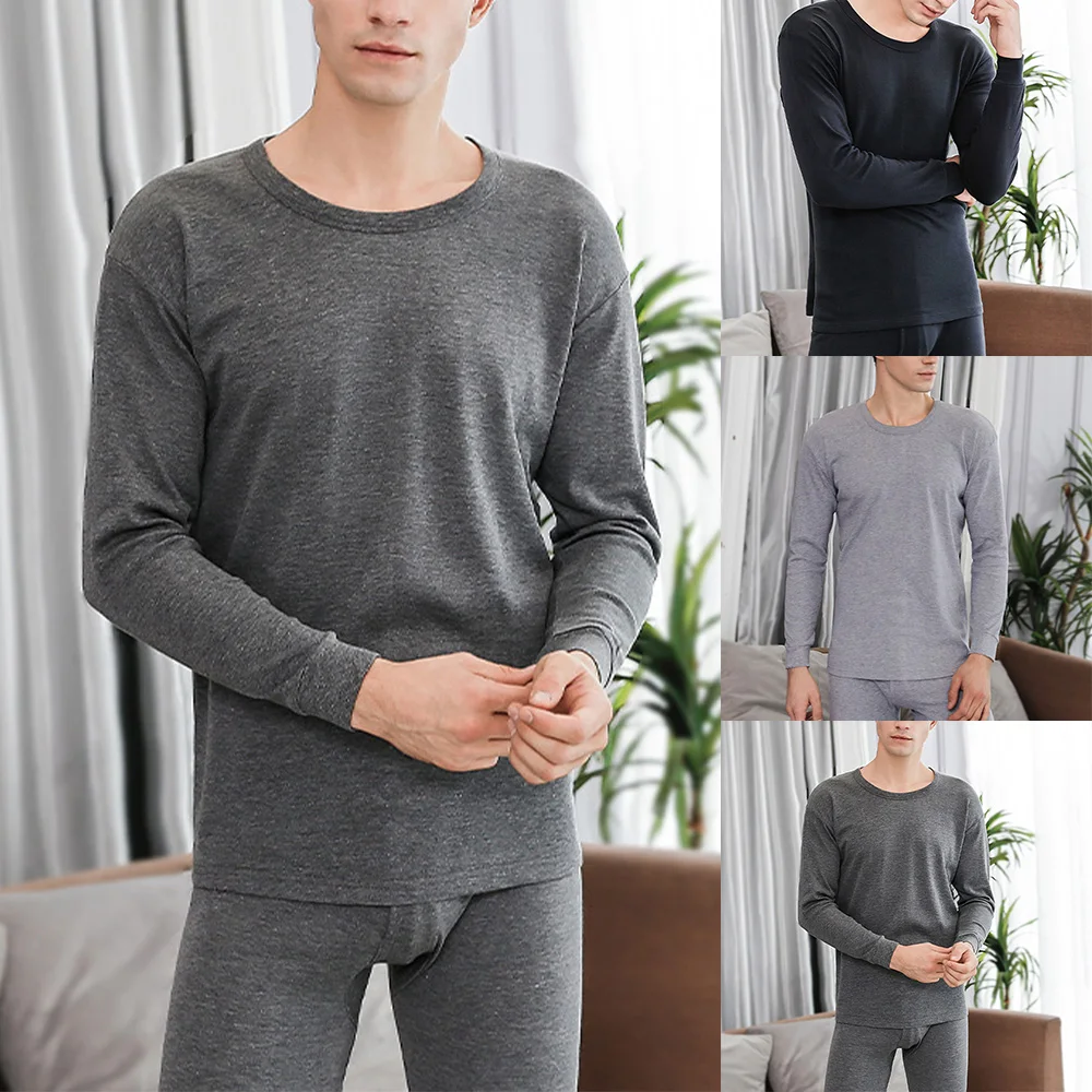 Hot 2022 Men Autumn Winter Thermal Underwear Shirts Tops Bottom Crew Neck Warm Long Johns Long Sleeve Base Layer T Shirt Tops