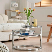 ihome rotating creative small coffee table ins wind round tempered glass side table living room stainless steel home small table