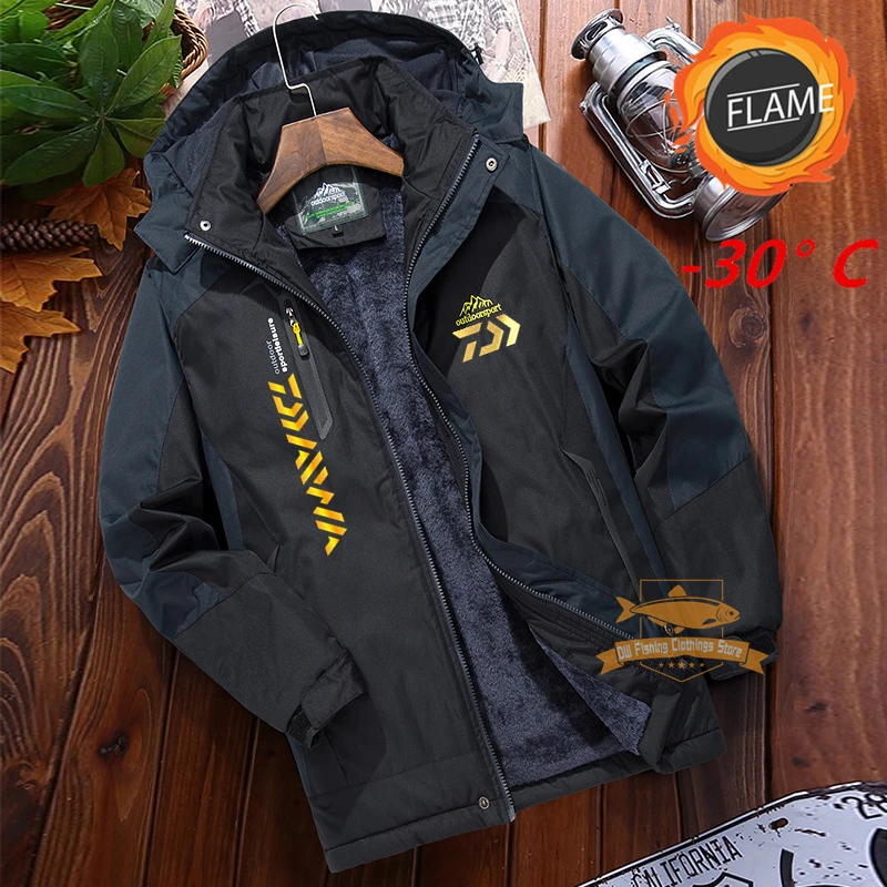 

Daiwa Fishing Clothes -30 Degree Winter Plus Velvet Warm Windbreaker Waterproof Hooded Jacket Men Outdoor Sport Hiking Jackets