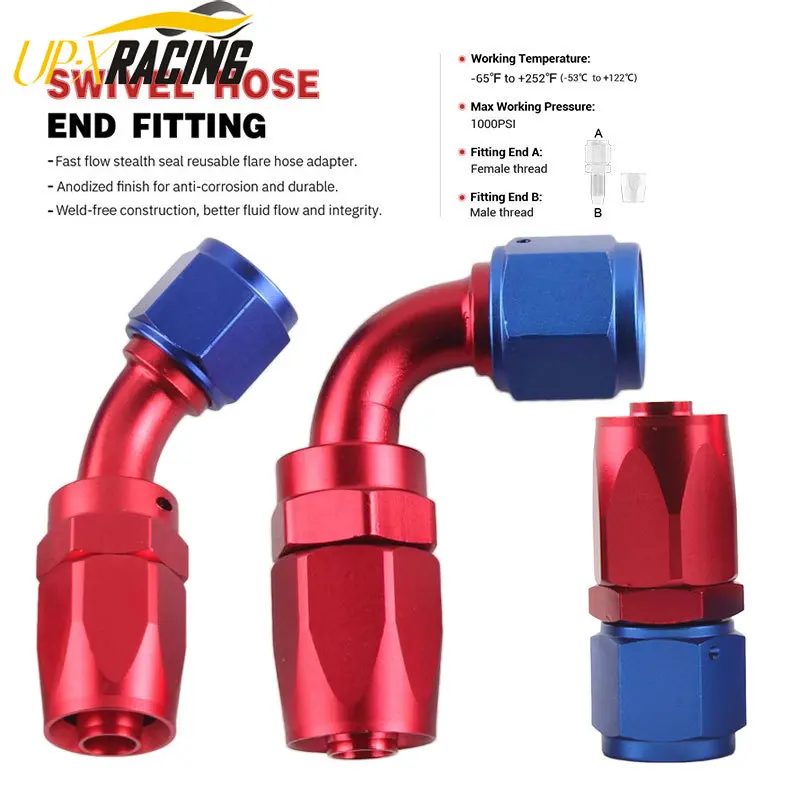 

AN6 Straight 45 90 Degree Oil Fuel Swivel Hose End Fitting Oil Hose End Adaptor Kit Red/Blue