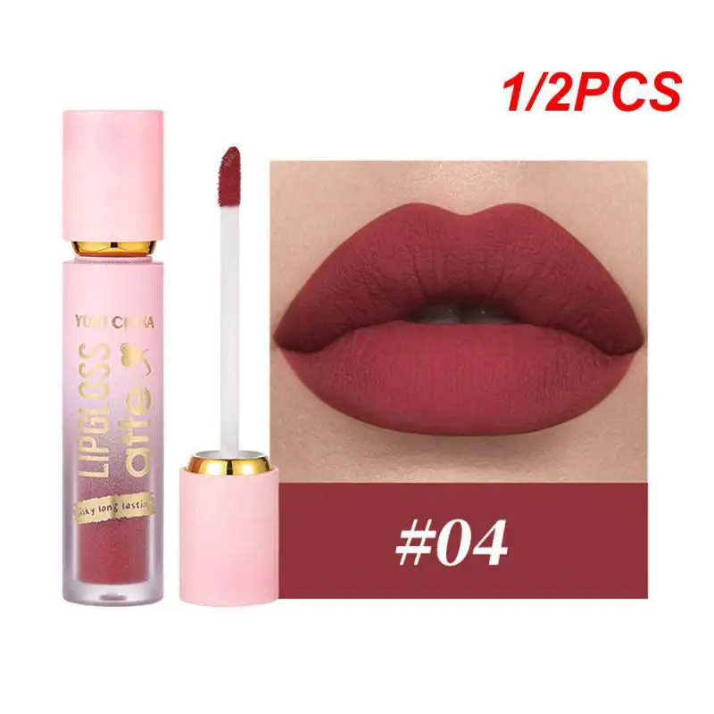 

1/2PCS Lip Glaze Not Easy To Fade Full Color Non-stick Cup Lip Glaze Long-lasting Makeup 12 Colors Matte Lip Glaze Colorful