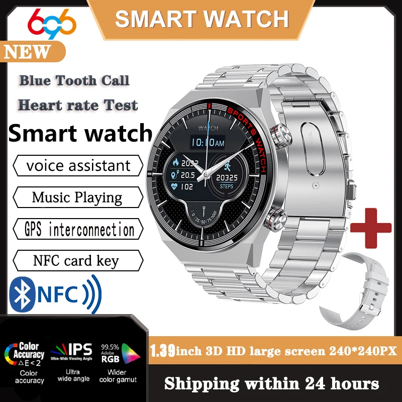 Фото Смарт-часы с синим зубом для мужчин, ЭКГ, PPG, 100+, спортивный режим, NFC, умные часы, соединение GPS, водонепроницаемые, IPS, подарки для IOS Android №1