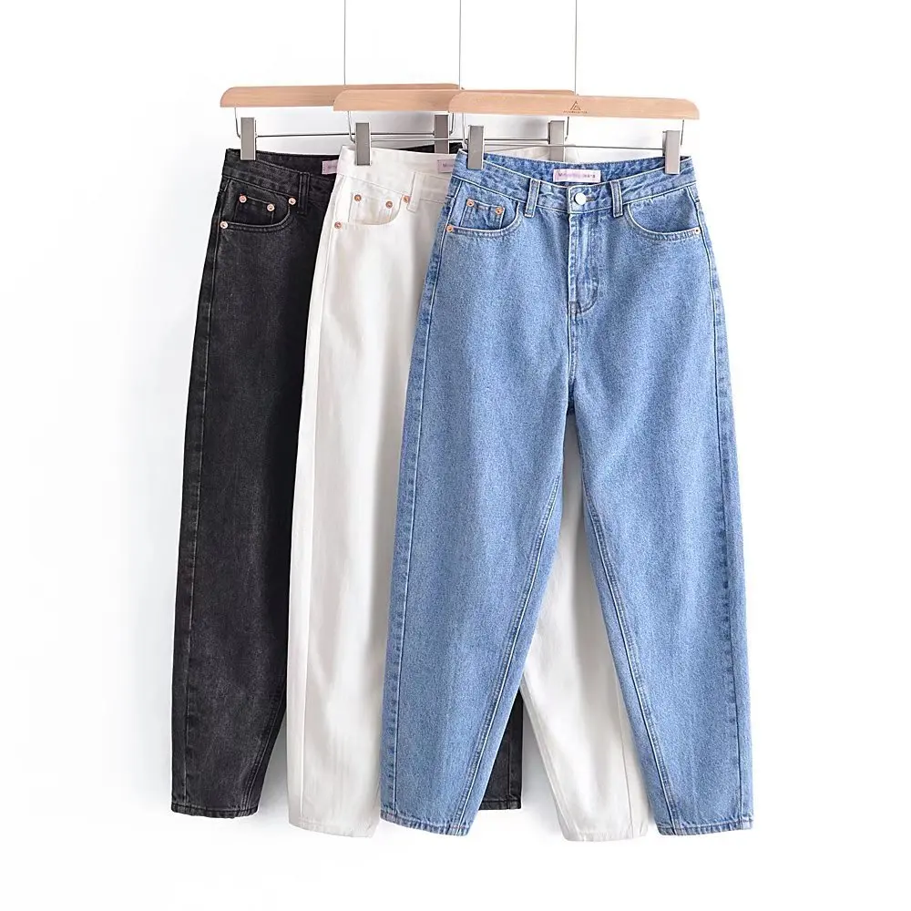 2022 Spring and Summer Women's New Casual Fashion All-match Back Patchwork Solid Color Jeans Women