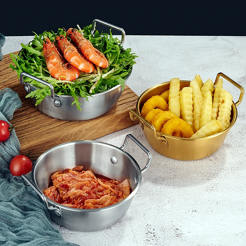 

Korean Double Ear Stainless Steel Bowl Rice Wine Salad Snack Fruit Bowls Tableware Sauce Dishes Food Plate Kitchen Utensils