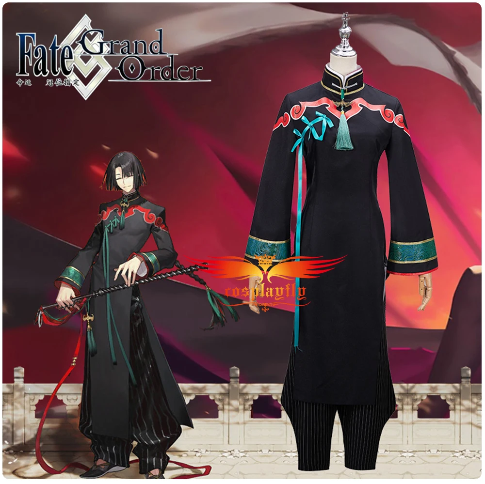 

Anime Game FGO Fate/Grand Order Taigong Wang Cosplay Boy Costume for Adult Men Outfit Turtleneck Black Coat Pants Halloween