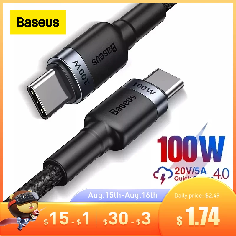 Baseus-Cable USB tipo C a USB tipo C, Cargador rápido USBC PD,...