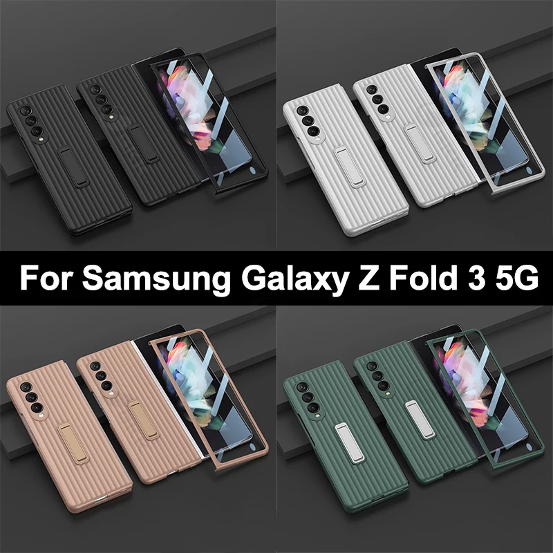 Magnetic Bracket Phone Case For Samsung Galaxy Z Fold 3 5G  Armor Shockproof Stand Cover For Galaxy Z Fold 3 Case with Glass
