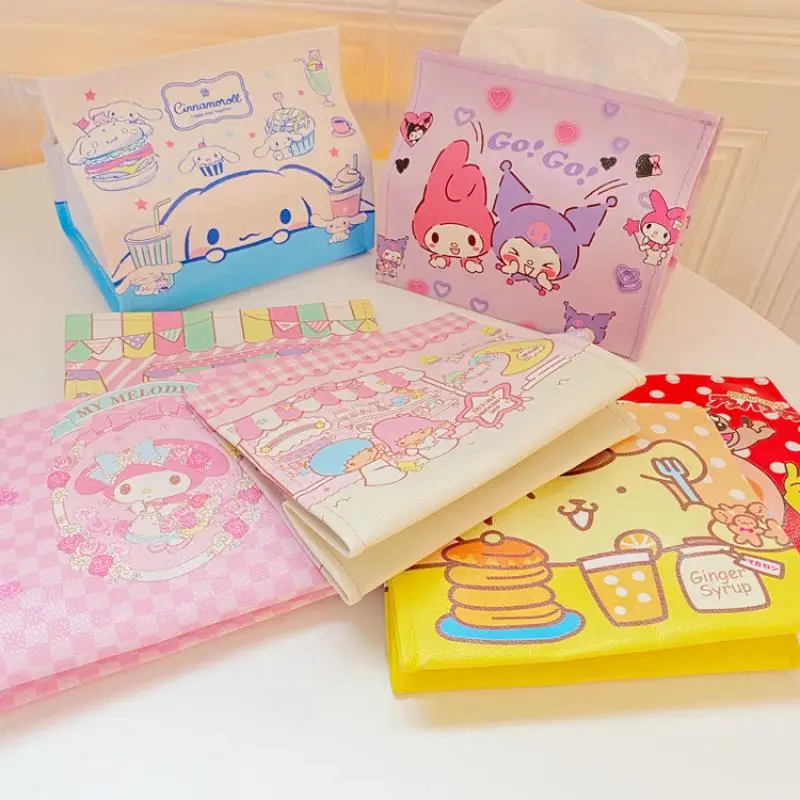 

Kawaii Sanrio аксессуары салфетки покрытия Hello Kittys Kuromi Cinnamoroll Милая Красивая Искусственная кожа водонепроницаемое бумажное полотенце для хранени...