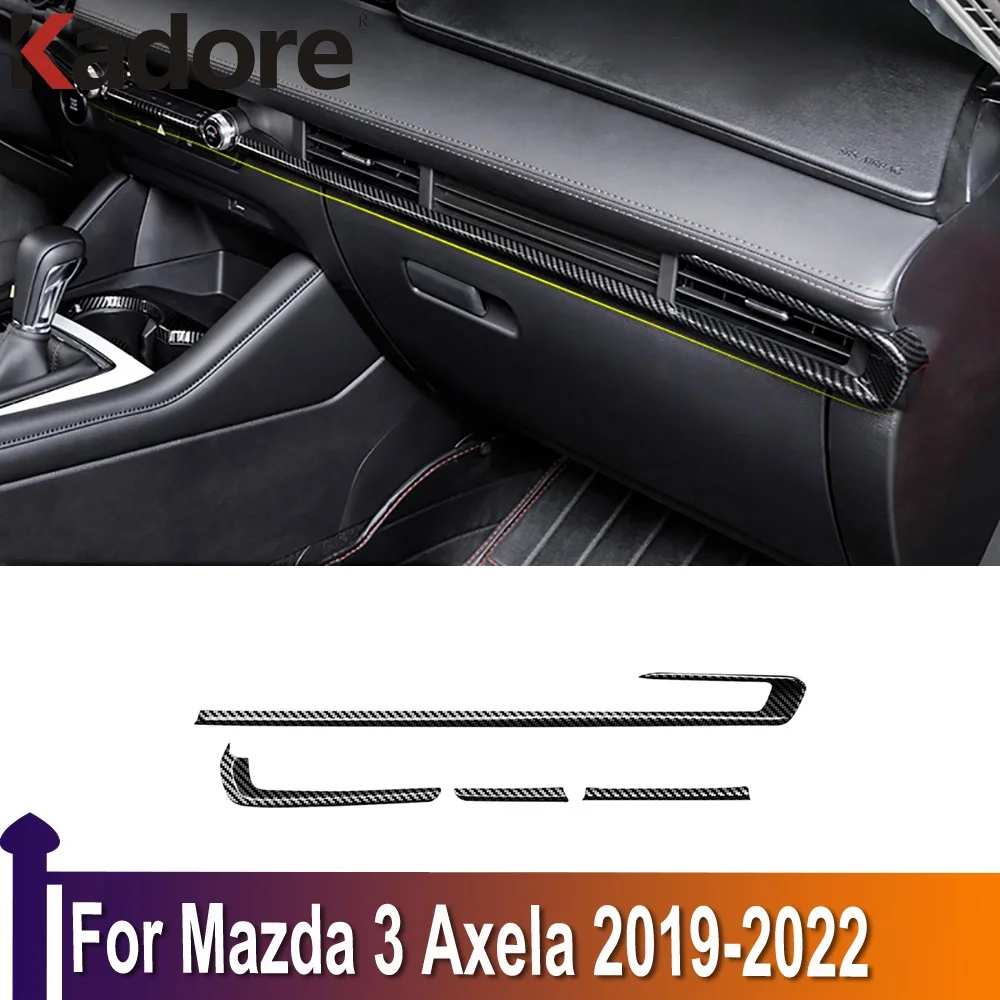 

Для Mazda 3 M3 Axela 2019 2020 2021 2022 из углеродного волокна интерьер автомобиля переднее центральное управление приборной панели полосатая крышка отд...