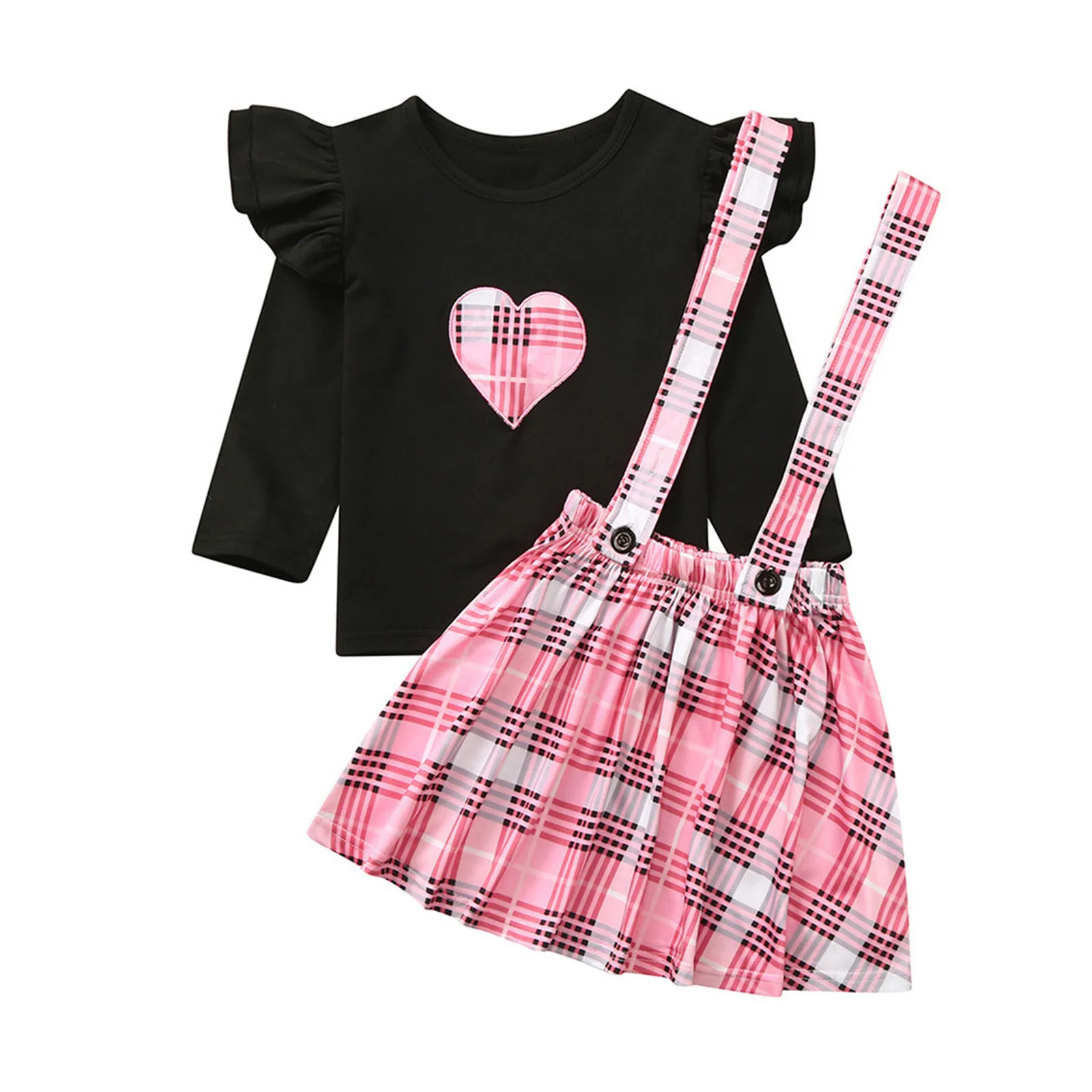 

Toddler Baby Kids Girls Valentine's Day Plaid Tops Suspender Skirt Set Outfits Toddler Outfits Clothing Lots