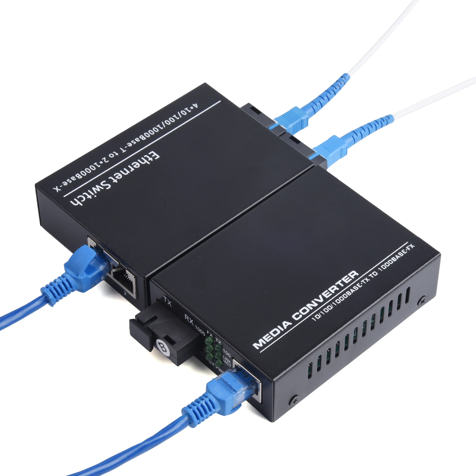 1 Pair Gigabit Fiber Optical Media Converter 10/100/1000Mbps Single Mode 20km 2 Fiber to 2 RJ45 UPC/APC SC-Port EU Power