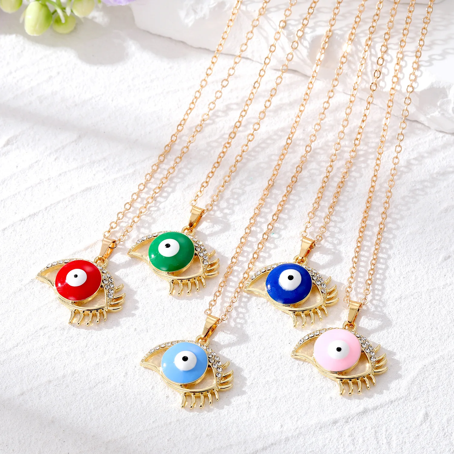 

20pcs Evil Eye Pendant Necklaces For Women Gift Jewelry Hollow Eyelash Turkish Blue Eye Sweater Clavicle Chain Necklace