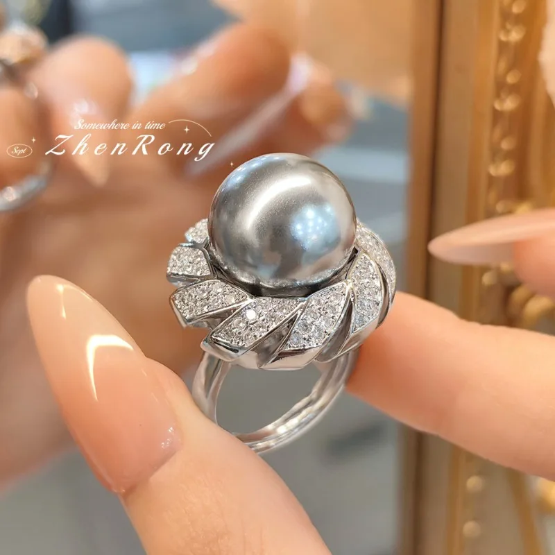 New Medieval Retro Style High-end Pearl Ring Women's Light Luxury Temperament Versatile Ball Party Jewelry MSR658