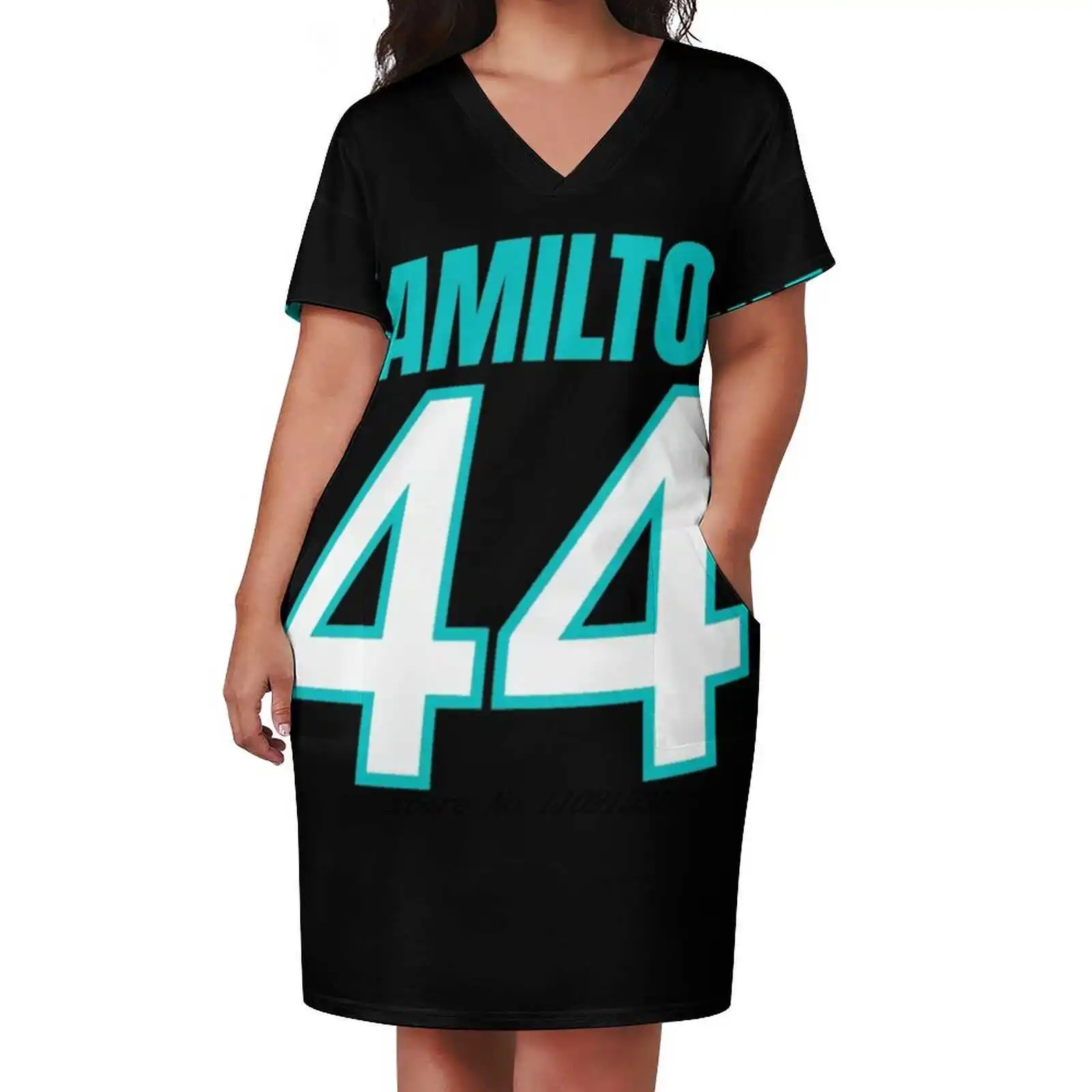 44 свободное платье с карманами летнее сексуальное v-образным вырезом и принтом