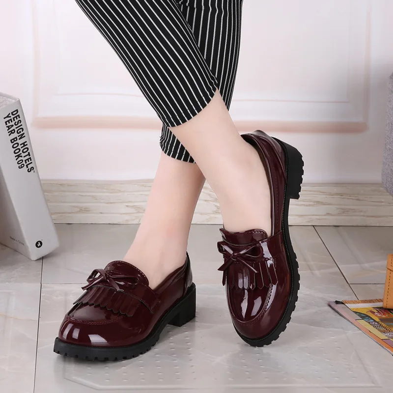 Женские туфли дерби на платформе с бантом и бахромой Осенние дамские